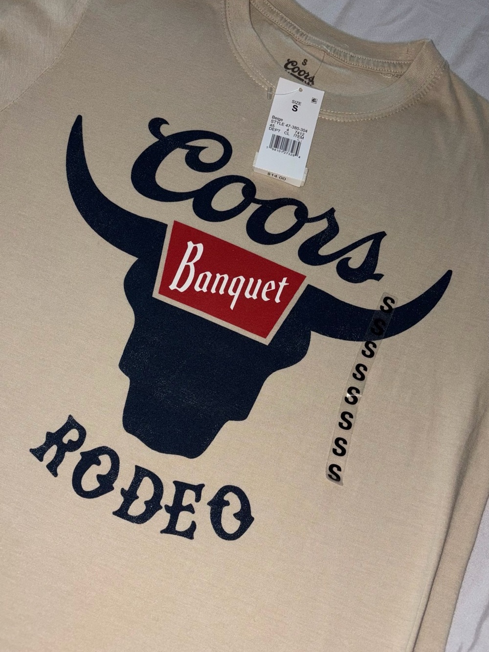 Coors Banquet Rodeo Graphic Short Sleeve Tee - Beige & Navy